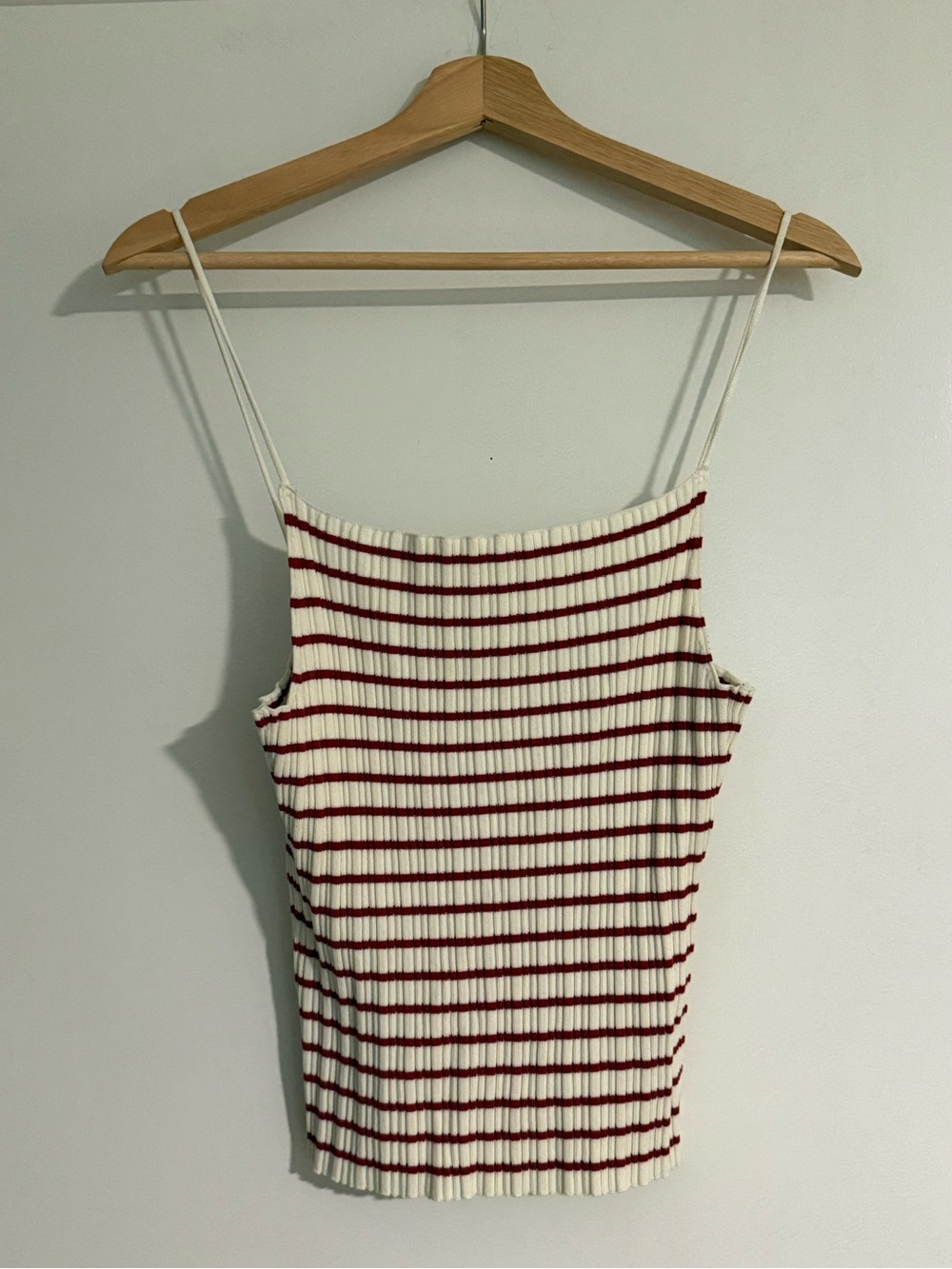 H&M Cream Ribbed Cami with Red Stripes